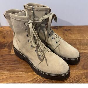 Nordstrom Women’s Suede Water-Repellent Lace-Up Combat Boots Beige Size 7.5